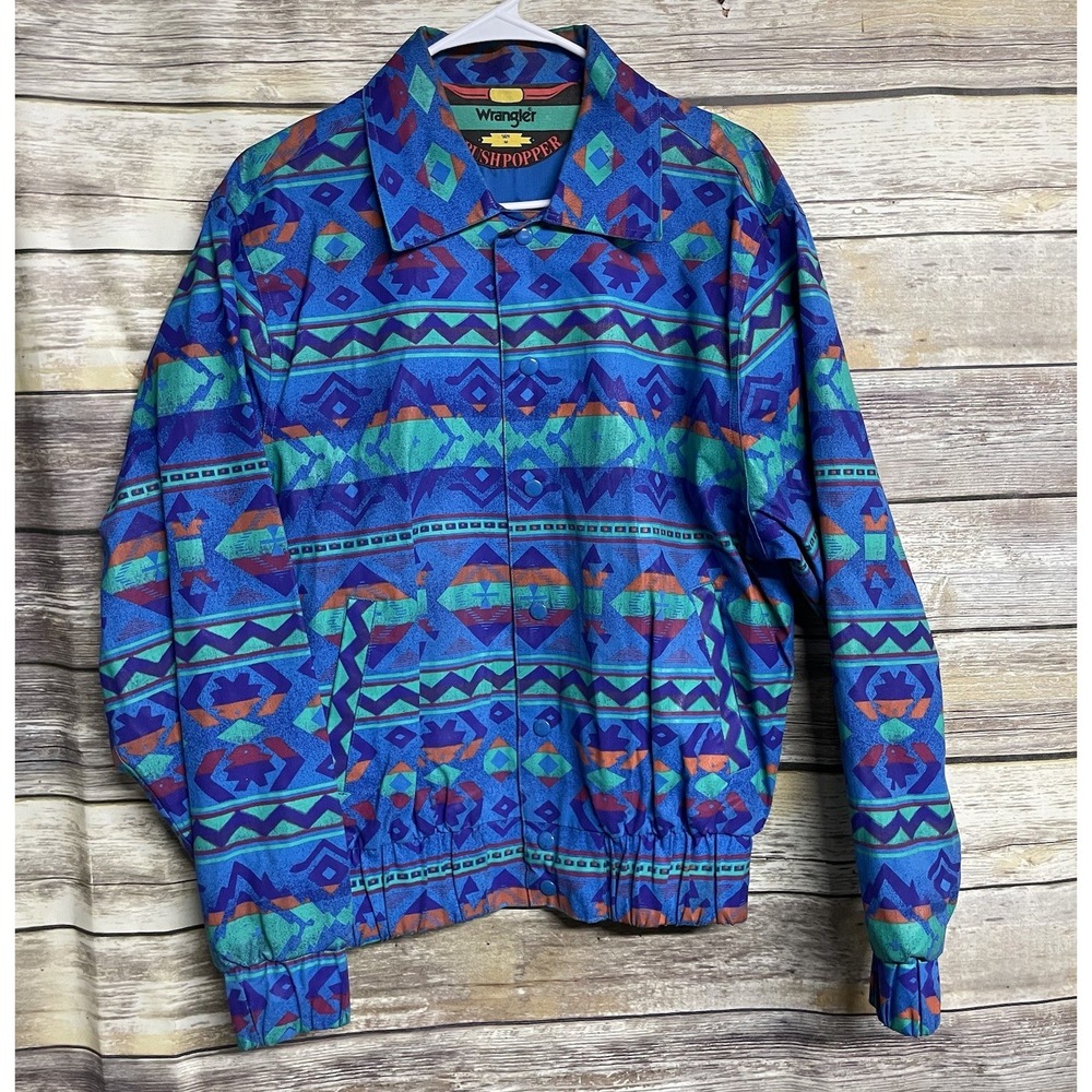 Vintage 90s‎ Wrangler Brushpopper Jacket Medium Western Aztec Southwest EUC